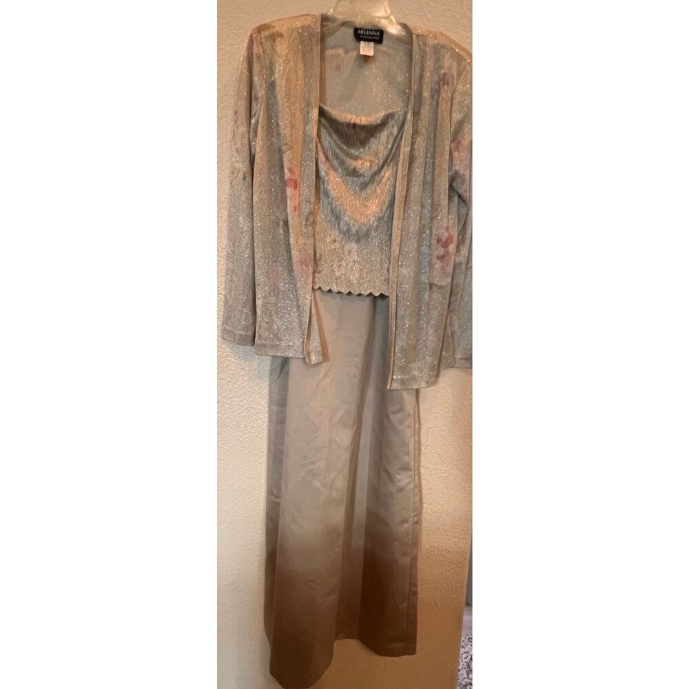 Arianna by Rachel Kaye 2PC Size 6 Gold Metallic Skirt Top Jacket Formal USA Made